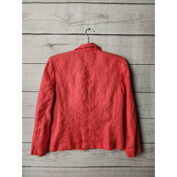 Talbots Womens Shacket Jacket Pink Coral Irish Linen Button Up Pockets Collar 8 - Picture 2 of 7